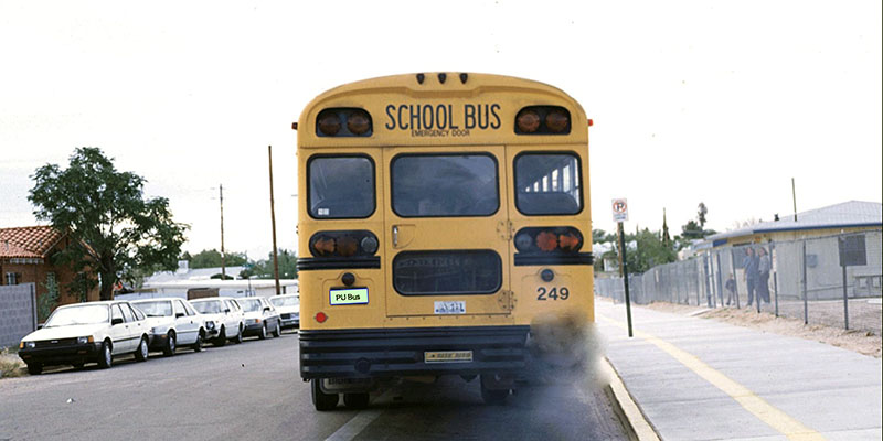 school bus with exhaust